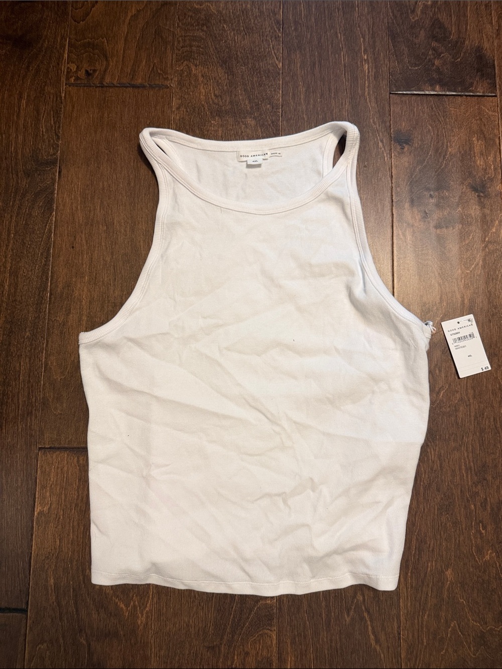Good American White Ribbed High-Neck Tank